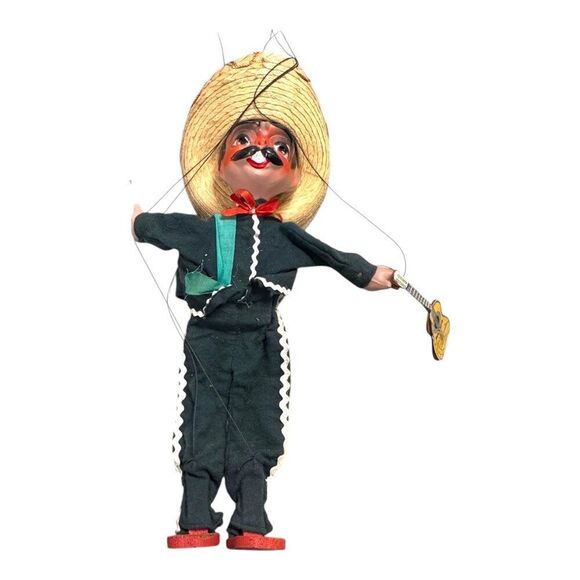 Vintage Mexican Marionette String Puppet With Sombrero & Guitar Hombre READ - Picture 10 of 10